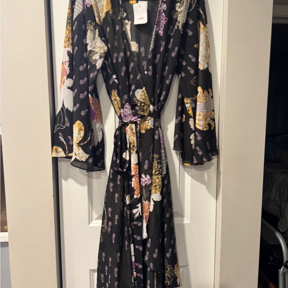 Black Floral high low hem wrap dress